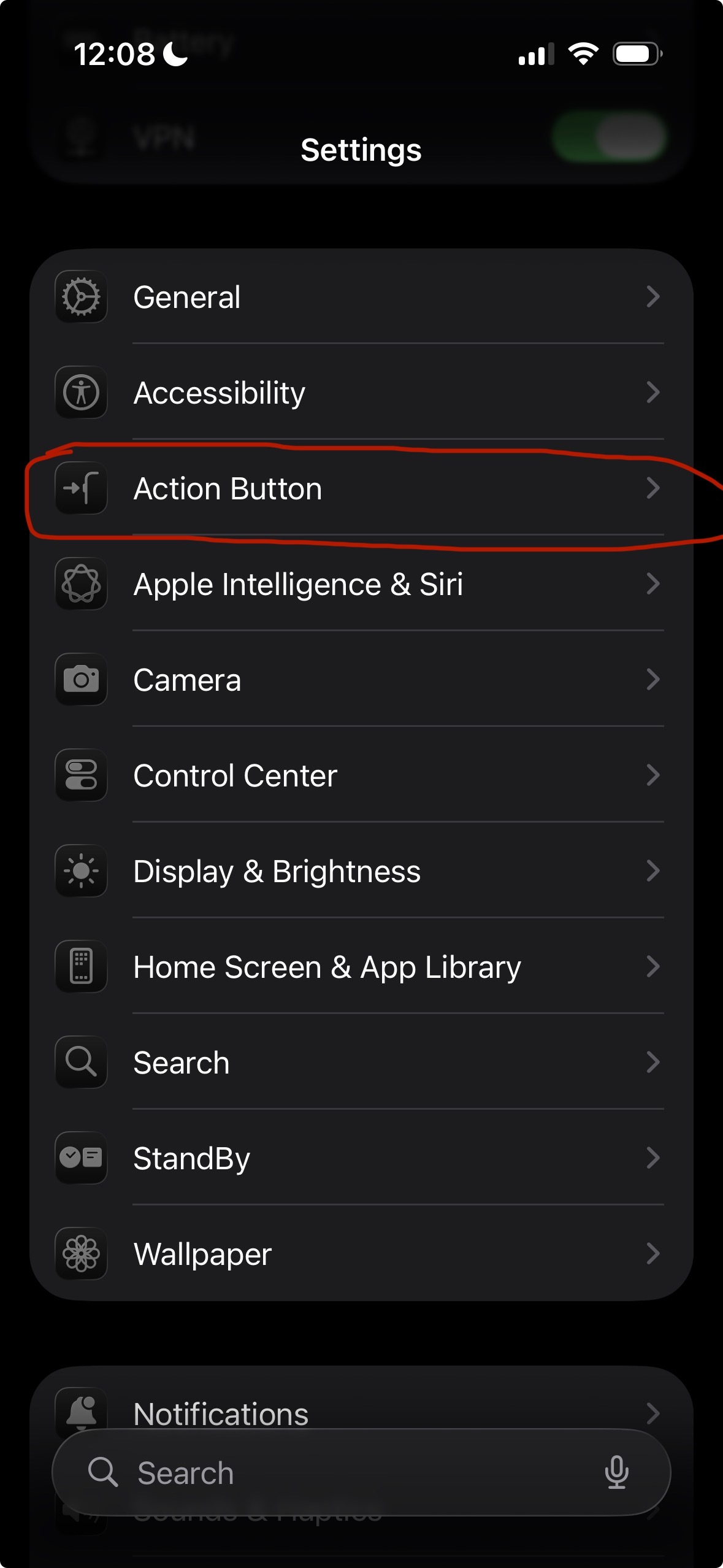 Settings - tap Action Button