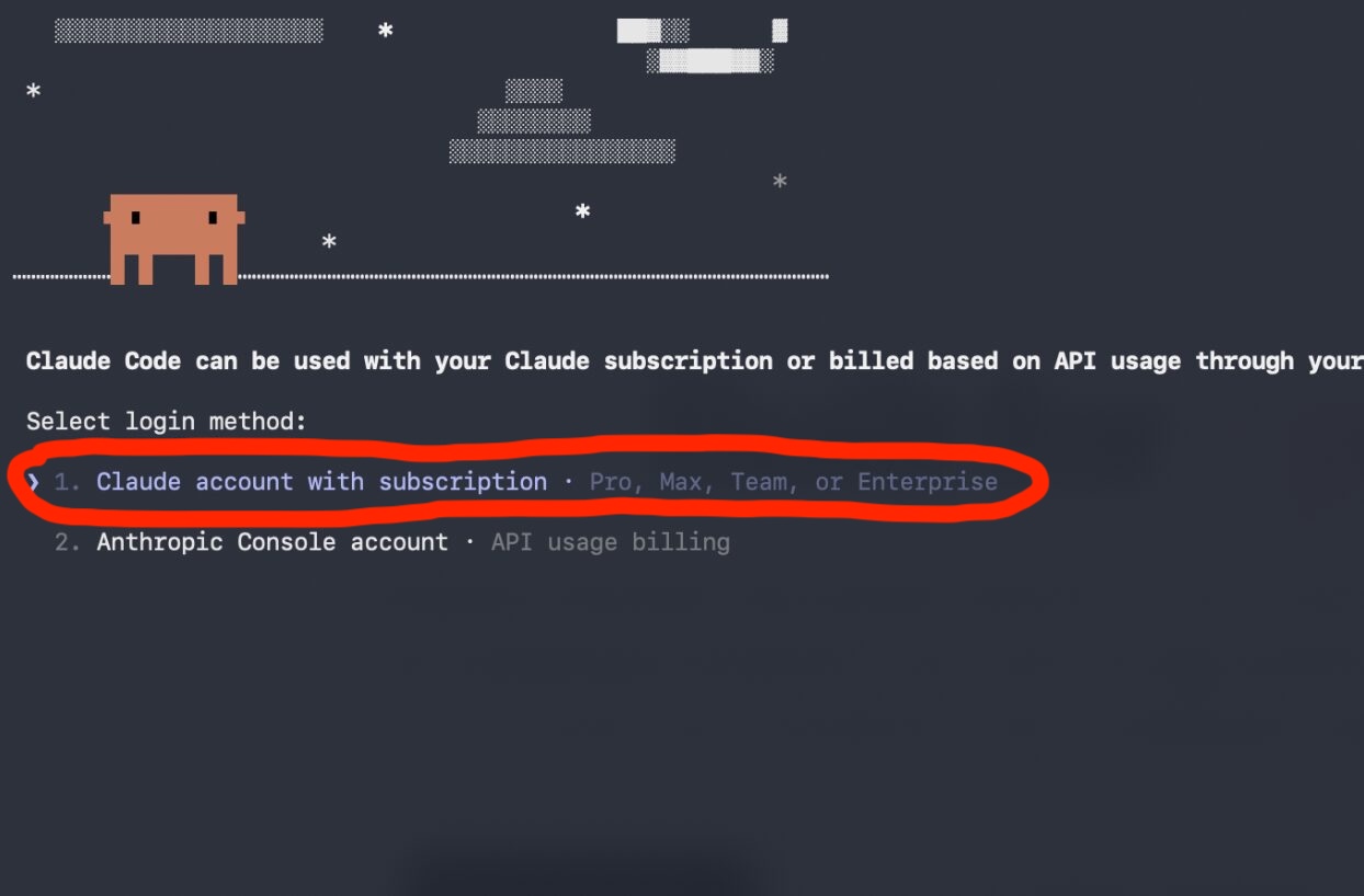 Claude Code login - select subscription