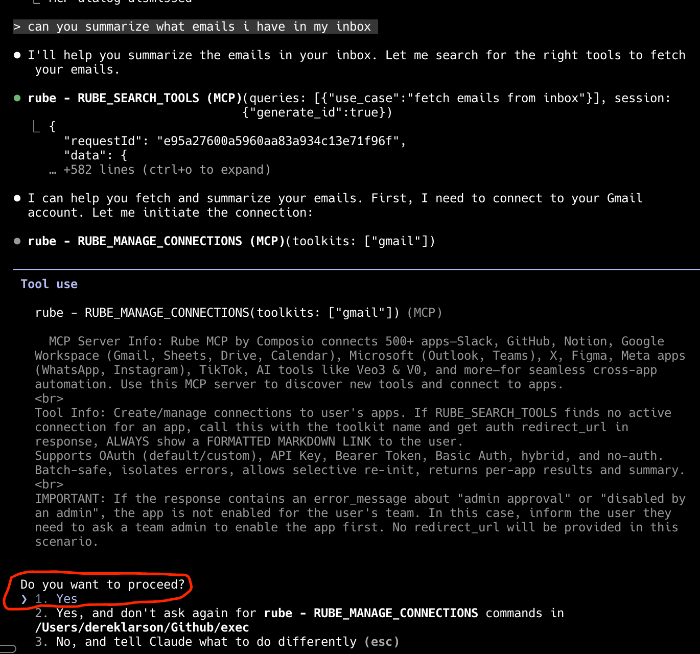 Claude MCP proceed prompt