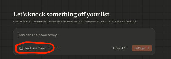 Click Work in a folder to mount your workspace