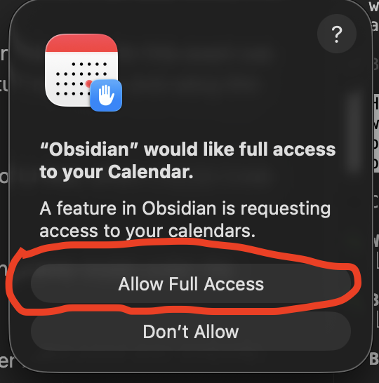 macOS calendar permission prompt