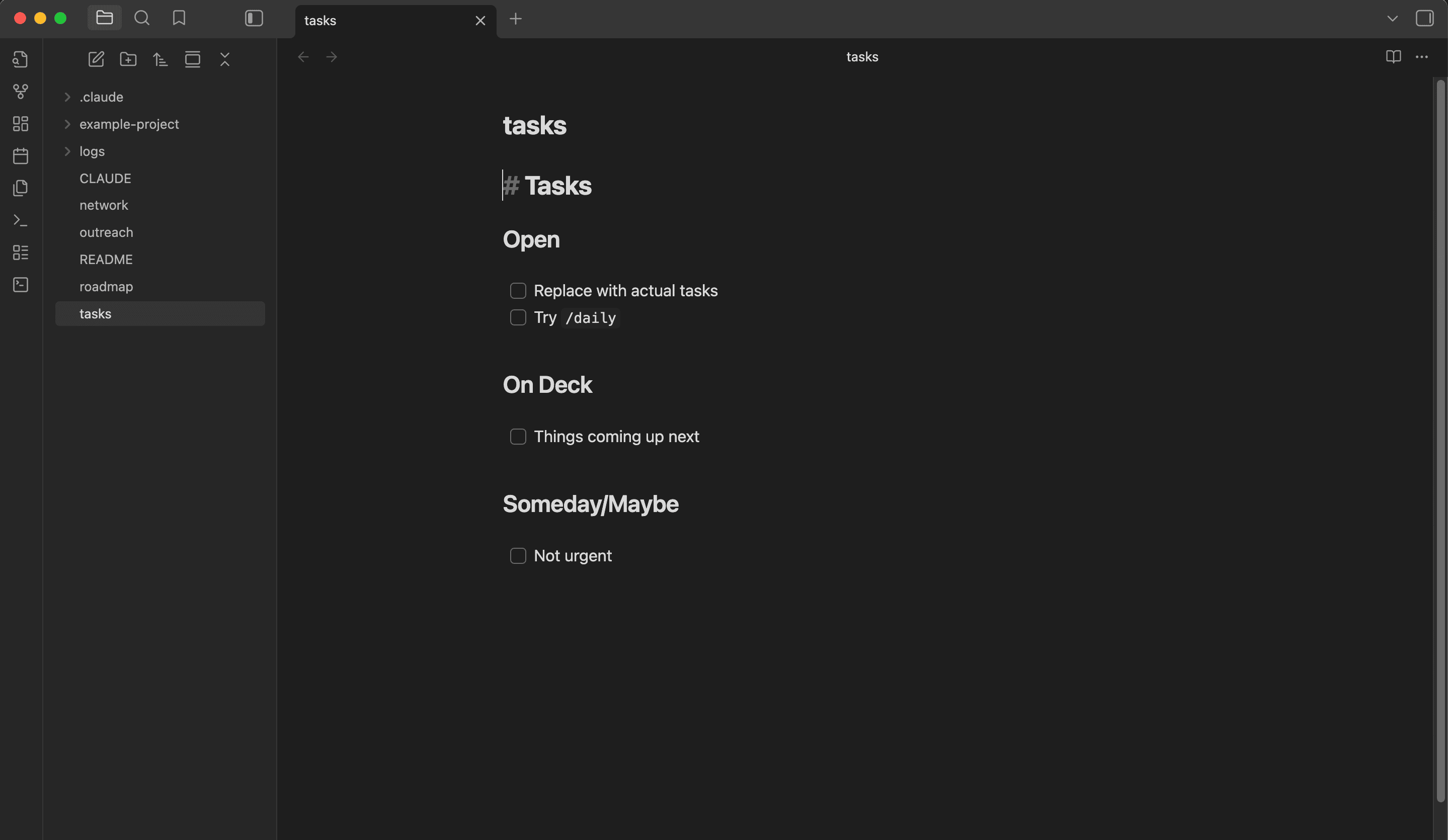 Obsidian with workspace open
