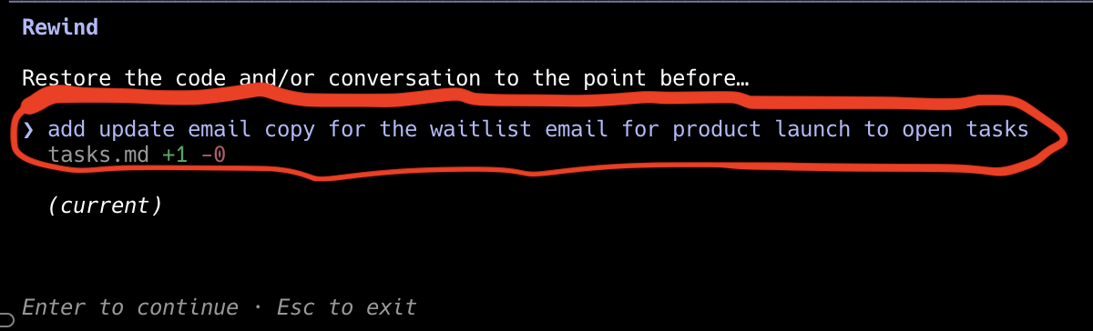 Rewind message selection