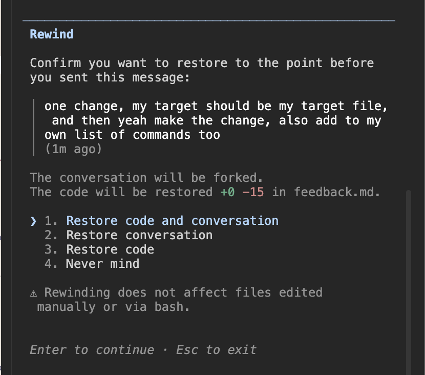 Rewind confirmation options