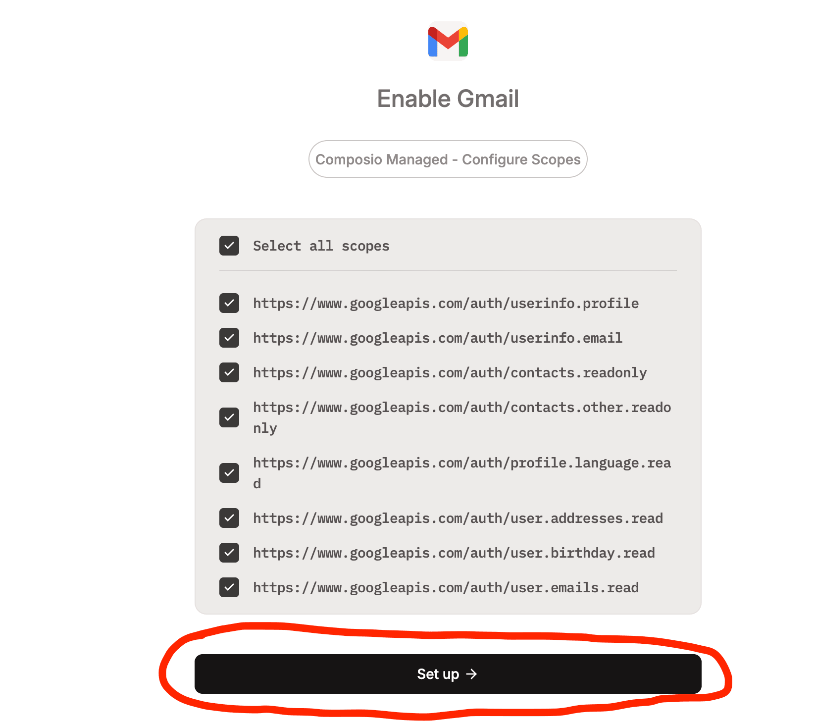 Rube Gmail scopes setup