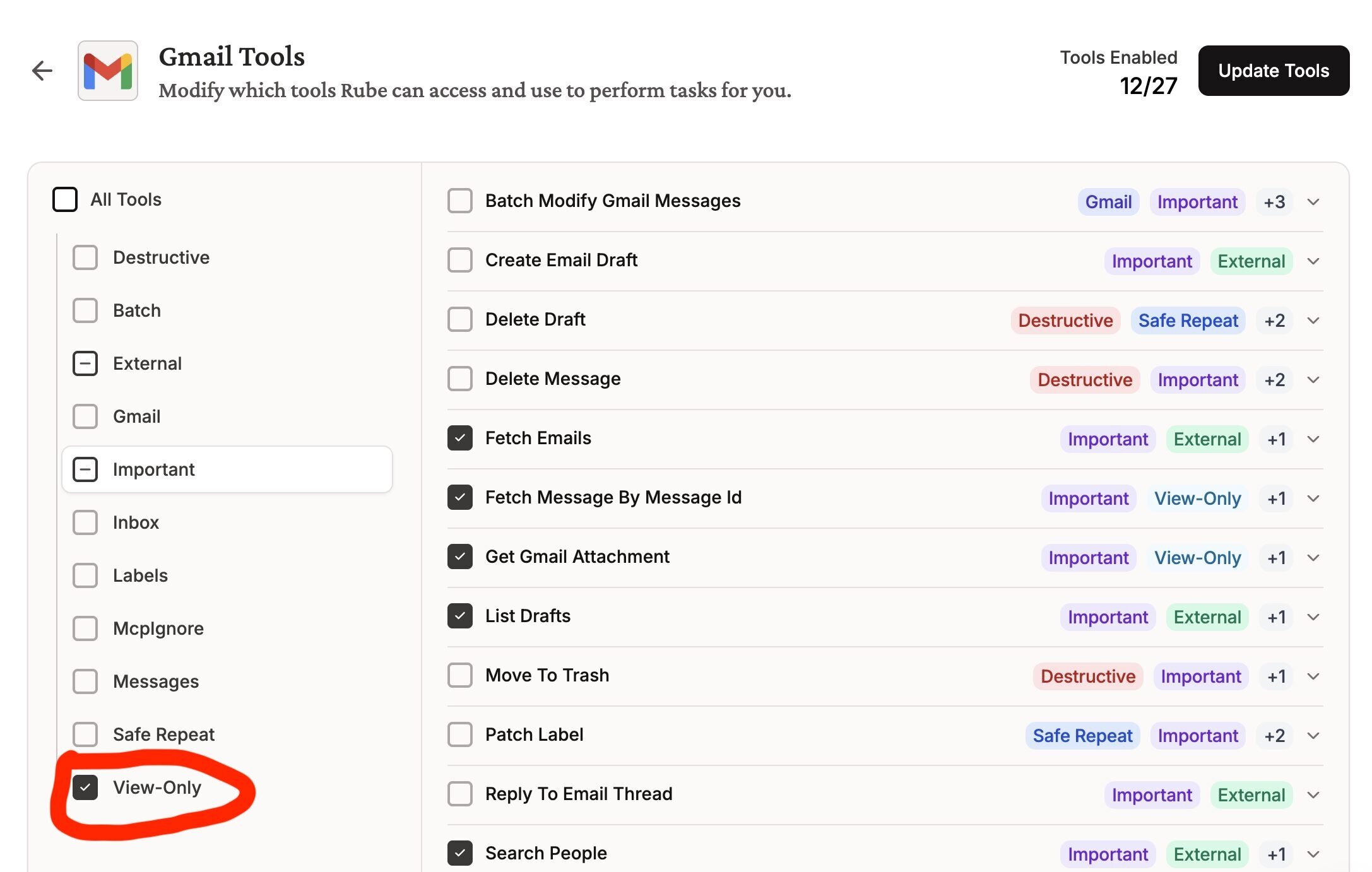 Rube Gmail - view only filter